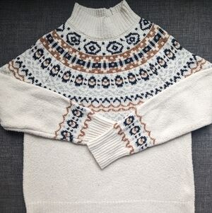 Fair Isle Mockneck Sweater - Cream and Brown